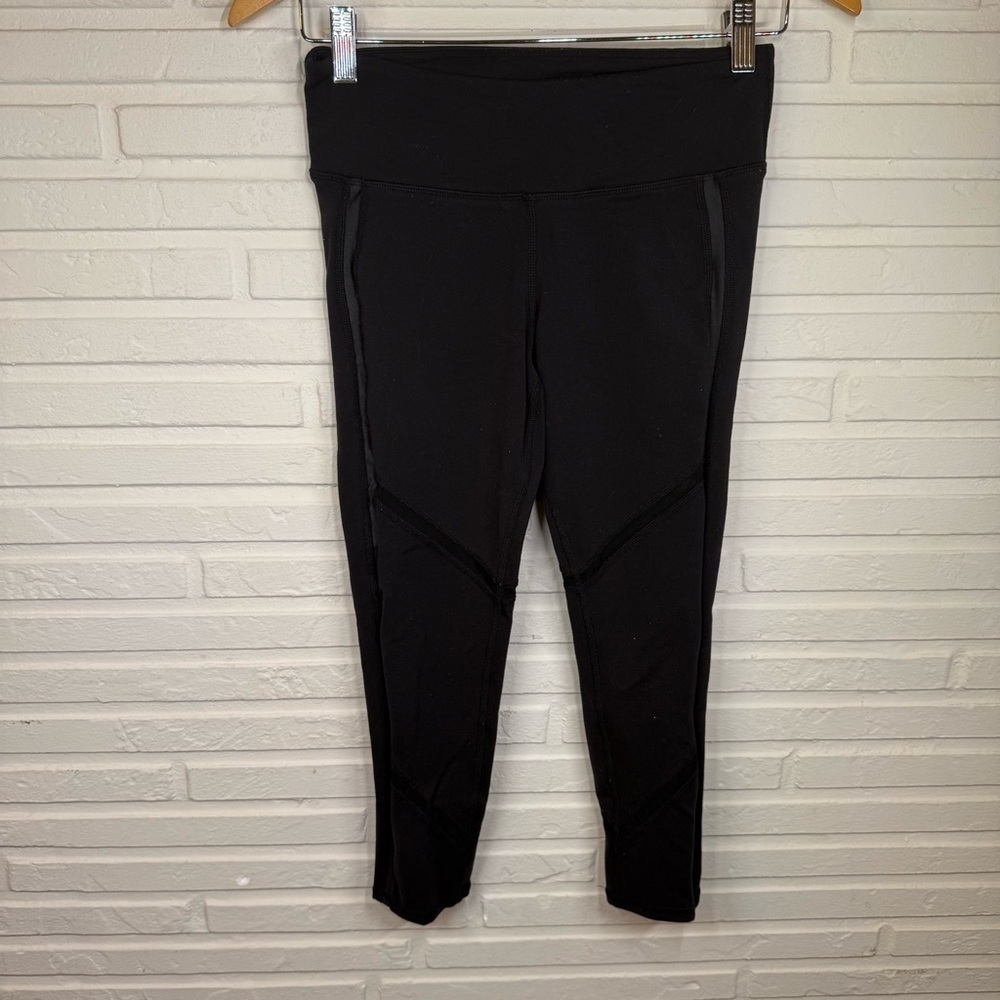 Alo Black Stretch Compression Mesh Cropped Leggings, Women’s Size Extra Small